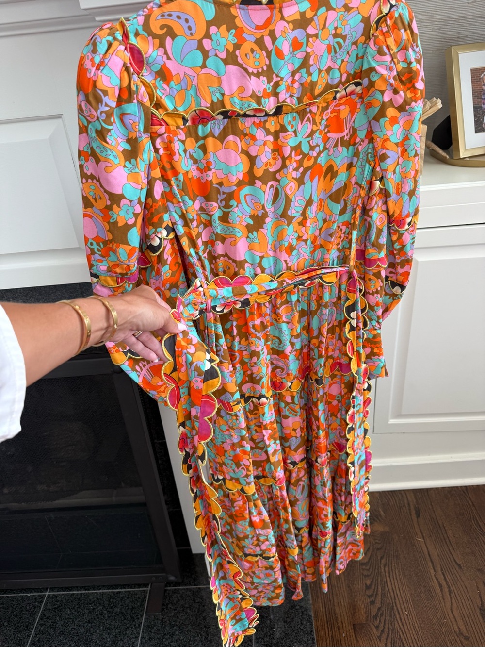 CeliaB Orange Floral Midi Dress with Puff Sleeves - Picture 6 of 11